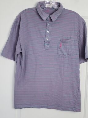 Johnnie-O Mens Pink Green Striped Polo Golf Shirt Colorful - Size M - GUC